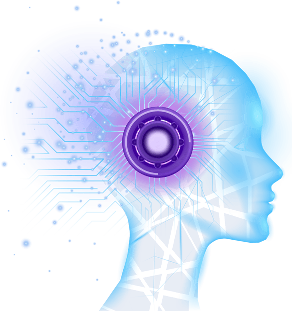 Illustration of a human head in profile with a glowing circuit-board brain